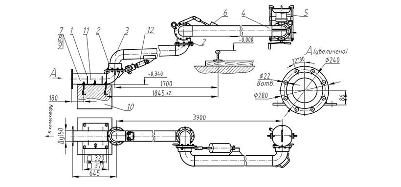Схема устройства установки нижнего слива УСН-150